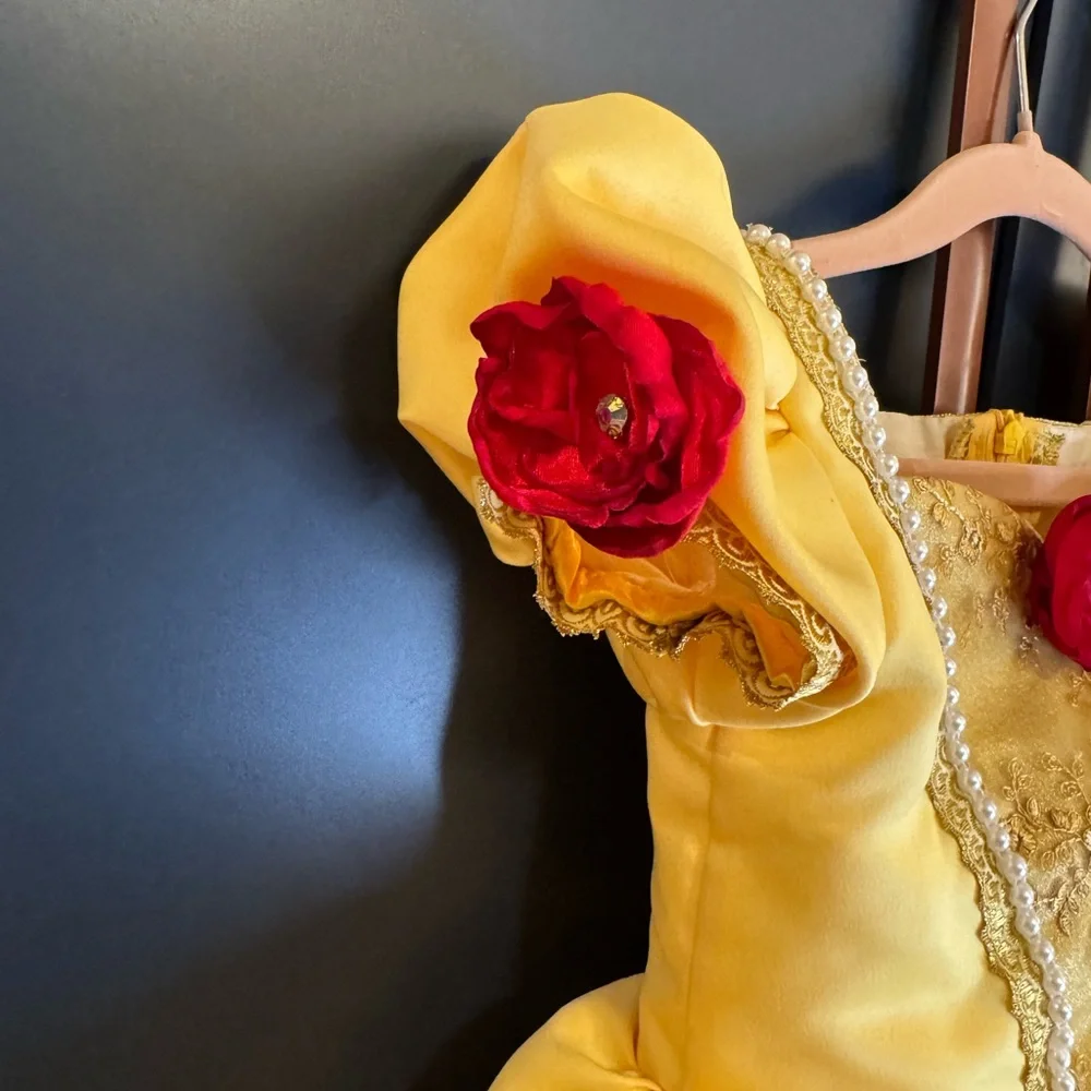 Yellow Princess Dance Costume with Red Rose Accent
